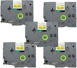 5-pack svart på gul flexibel etikettejp kompatibel med Brother P-Touch TZ FX621 TZe FX621 9mm 3/8" OPA1462x5