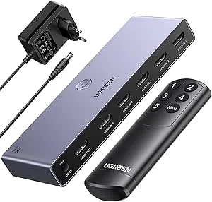 UGREEN 8K@60Hz HDMI-switch 5 in 1 ut aluminium stödjer 4K@240Hz HDR10+ HDCP 2.3 CEC HDMI 2.1 switch splitter med strömadapter