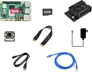 Waveshare Dual Camera Kit, Compatible with Raspberry Pi 5, Bundle with Raspberry Pi 5 8GB, 2pcs PI5-IMX219-77 Camera,TF Card 64GB,Cables,Power Supply and so on (8 Items)