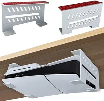 Under skrivbordsfäste för PS5 Slim/PS5, Chanvoo aluminium under skrivbordshållare kompatibel med Playstation 5 Slim/PS5-skiva och digital konsol ingen borr (vit)