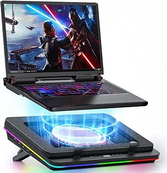 IETS GT600 RGB kylplatta för bärbar dator med 14 cm turbofläkt, förseglat skum för snabb kylning av bärbara datorer, 14,1–19,3-tums laptop kylare med 3-port USB-hubb och dammfilter, touchstart
