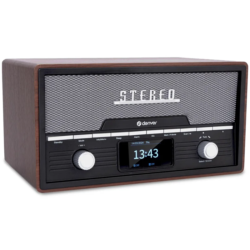 Denver MDA-525DW DAB+/FM-radio med CD och Bluetooth, mörkt trä
