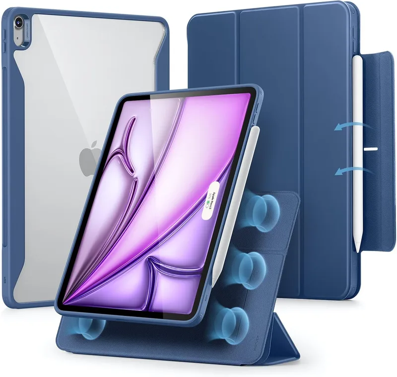ESR Fodral för iPad Air 13 tum M2, iPad Air 2024, med pennhållare, avtagbart magnetiskt skydd, vertikalt stativ, fullt s