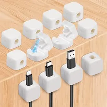 URAQT magnetiska kabelklämmor, hantering av kabelklämmor, starkt självhäftande skrivbordssladdhållare, magnetiska skrivbordskabelklämmor (vit, 12PCS)