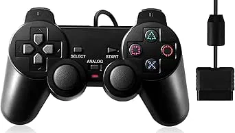 FLLAGG20 | 1X Handkontroll Kompatibel med PS2, Svart | Dubbel vibrationsmotor, analog styrning, trådbunden | Kompatibel med PS2, PS1, PSX | För klassiska arkadspel Controller Joystick