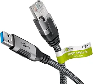 goobay 70692 Cat 6 USB-A 3.0 till RJ45 Ethernet-kabel för stabil trådbunden internetanslutning med router/modem/nätverksswitch/ersätter USB till RJ45/1 Gbit/s/5 M-adapter