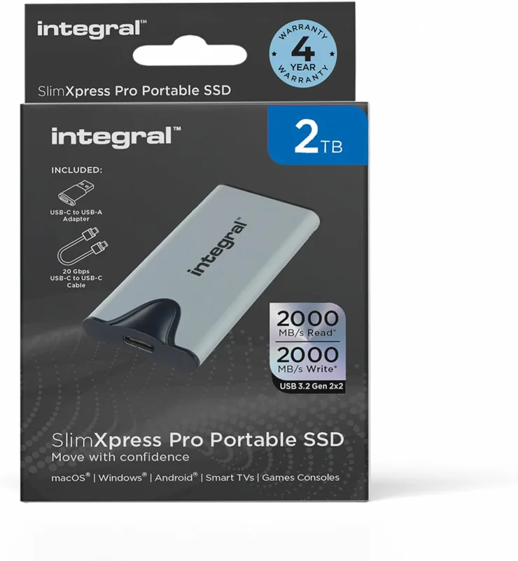 Integral SlimXpress Pro 2 TB bärbar SSD: 2 000 MB/s läs/skriva
