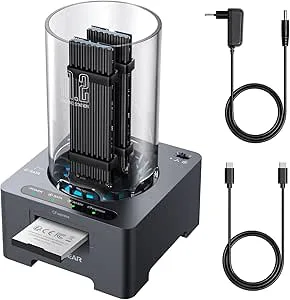 M.2 SSD-dockningsstation, chipset JMS581LT för alla NVMe och NGFF SSD, CFexpress typ B-kortläsare, USB3.2 Gen2 10 Gbit/s, 60 mm tyst fläkt, 2 x kablar, strömförsörjning