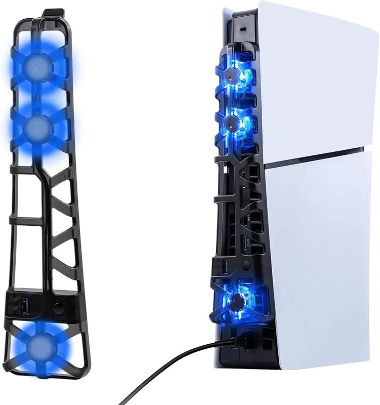 Kylfläkt för PS5 Slim med färgglada LED-ljus