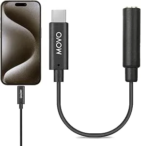 Movo Kvinna 3,5 mm TRRS mikrofonadapterkabel till USB-C-kontakt dongel kompatibel med Apple iPhone 15/16 och uppåt, iPad smartphones och surfplattor – optimerad för mikrofoner/Pro-ljud