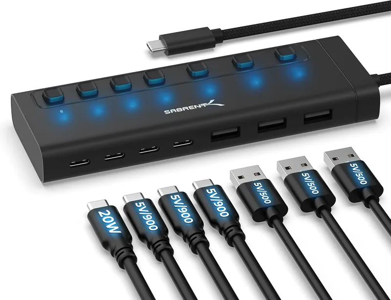 SABRENT USB C Hub 7 port 48 W med omkopplare (HB-3A4C)