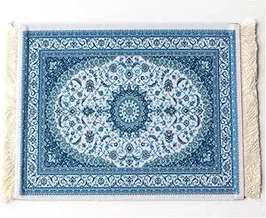 Qiantull Minimatta av orientalisk matta mönster textiltyg liten matta musmatta med bomull tofsar musmatta dator tillbehör underlägg 28 x 18 cm – 13 #blå