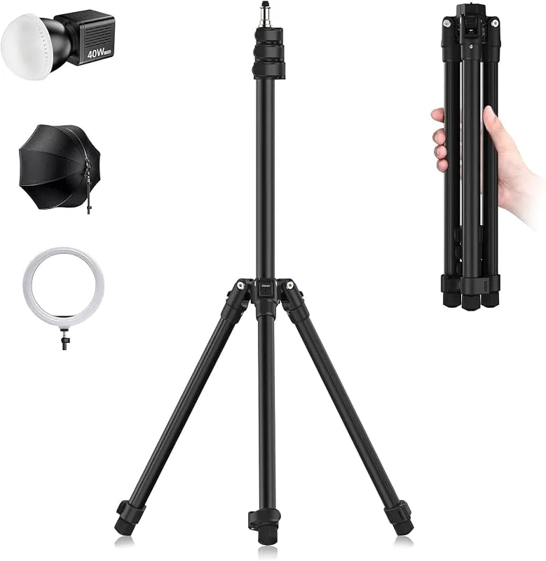 ULANZI TT43 190 cm ljusstativ aluminium, vändbart fotografiskt ljusstativ lampstativ vändbart bärbart kamerastativ, max. 6 kg lastkapacitet, 1/4 tum s