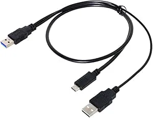NFHK Typ-C USB-C till USB 3.0 hane USB 2.0 Dual Power Data Y-kabel för bärbar dator hårddisk