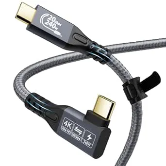YIWENTEC USB C-kabel till USB C 3.2 hane, hane Gen2 × 2 typ C laddningskabel, 20 Gbps dataöverföring, 240 W 48 V/5 A snabbladdningskabel, 4K @ 60Hz videoöverföring (vinkel, 1 m)