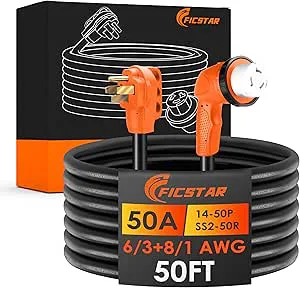 50 A 50 m kraftig 1,2 m 1,2 m 1,3 m SJTW AWG RV nätsladd