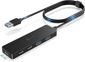 Aceele USB A 3.0 Hub med 2 USB-A-portar och 2 USB-C-portar, 5Gbps Hub USB med 120cm lång kabel, bärbar USB-multiportsplitter i plast för PC, bärbara datorer, Mac Pro/Air etc.