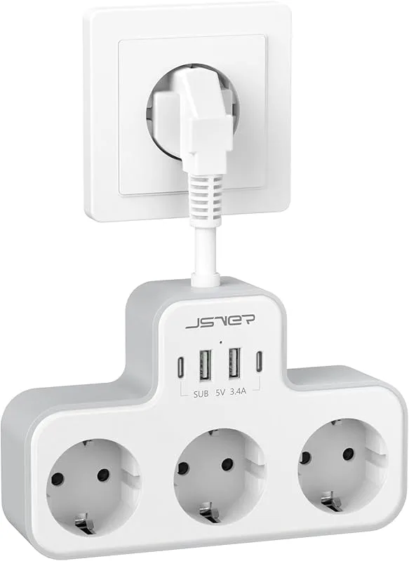 JSVER Multiple Power Strip med 4 USB-portar