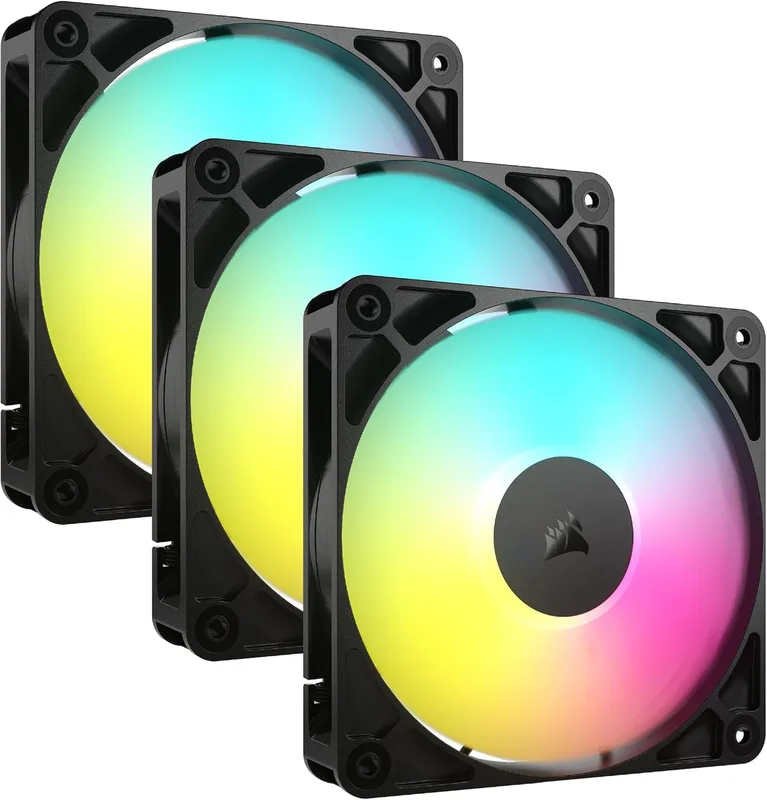 CORSAIR RS120 ARGB 120 mm PWM-Fläktar – Daisy-Chain-Anslutning – Lågbrusig – Magnetisk Kupollager – Trippelförpackning – Svart