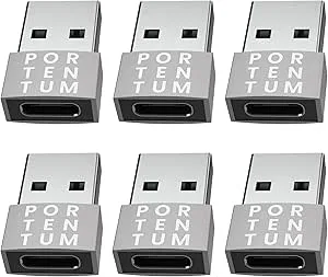 PORTENTUM 6 x USB C till USB A-adapter, 480 MB hastighet, högkvalitativ zink, hög värmebeständighet, USB till USB C-adapter med endast 4 gram.