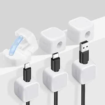 6/12-pack sladdhållare, URAQT magnetisk skrivbordskabelklämma, Srong självhäftande skrivbordskabel Tidy Hide Phone Laddningskabelhållare, magnetisk kabelorganisator för hemmakontor (6, Vit)