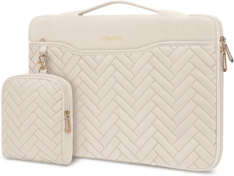 MOSISO 13-14 tum 360 skyddande laptopfodral kompatibelt med MacBook Air/Pro, 13-13,3 tum anteckningsbok, kompatibel med MacBook Pro 14, rektangulär quiltad väska med handtag och ficka och litet