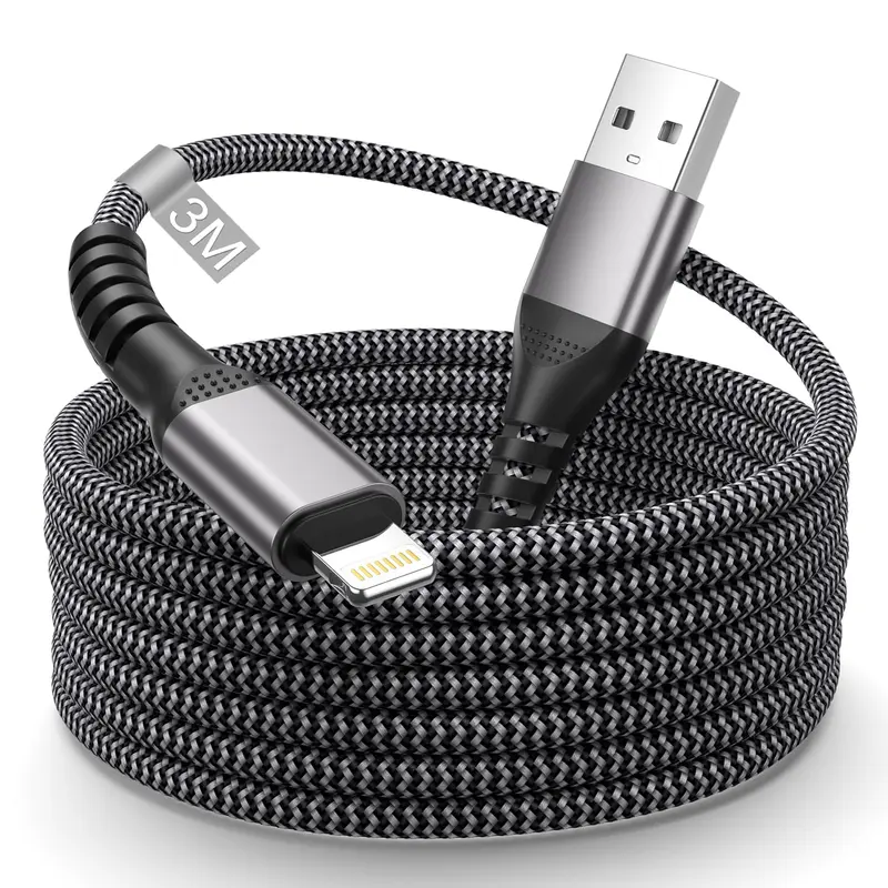 iPhone laddningskabel 3M lång, USB Lightning kabel 3M MFi-certifierad, nylon iPhone-kabel USB Lightning laddningskabel iPhone snabbladdningskabel för Apple iPhone 14 13 12 11 Pro Max/XS/XR/8/7/6 Plus