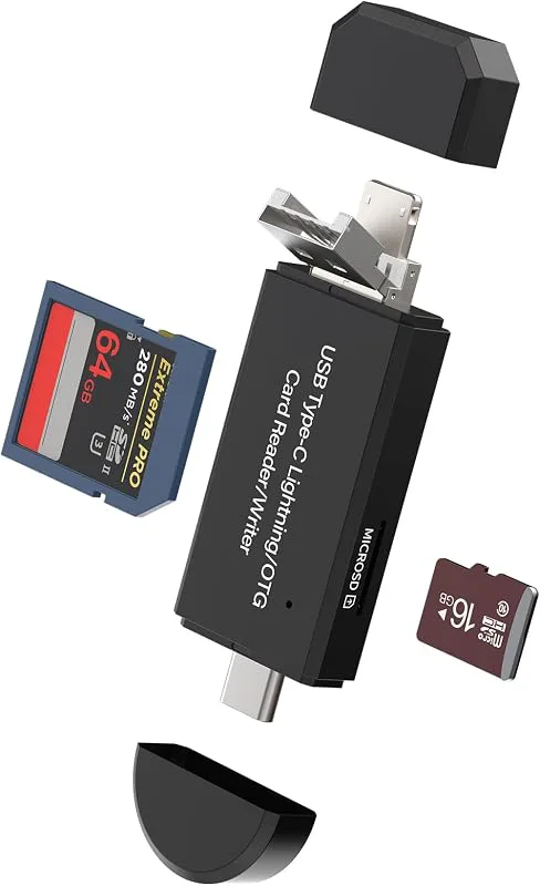 SD-kortläsare för Apple (4-i-1) USB C Lightning Micro USB till Micro SD-kortläsare 3.0 kamera minne TF-minneskortläsare för iPad Pc MacBook-omvandlare