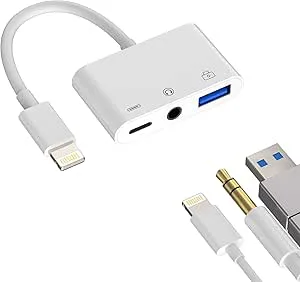 Lightning USB-adapter (3-i-1) 3,5 mm hörlurar AUX-ljudsplitter för Apple iPhone14 13 laddningskabel, Charge OTG 3.0-pinne, digitalkamera, kort, tangen