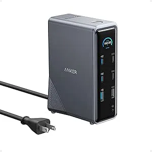 Anker Prime Dockingstation, 14-Port med 160W Max. Effekt, 10Gbit/s snabb dataöverföring, smart gränssnitt i realtid, audio och ethernet portar, dual 4K displays för Dell, MacBook och mer