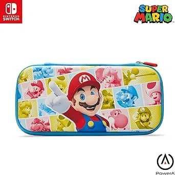 PowerA slimmat fodral för Nintendo Switch, Switch Lite & OLED-modell, skyddspåse med 10 spelkortsförvaring och inbyggt spelstativ, officiell: Mario; Svamp Kingdom Reel