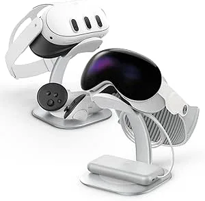 Spigen DR110 Stativ Designad för Samsung Galaxy XR (2025), Apple Vision Pro M2 (2024) och Meta Quest 3 / Meta Quest 3S Universal VR Headset Display-Hållare med Anti-halk Silikonbas