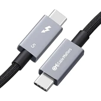 Cable Matters [Intel-certifierad] 80Gbps flätad Thunderbolt 5-kabel med upp till 120Gbps bandbreddsökning och 240W laddning i svart