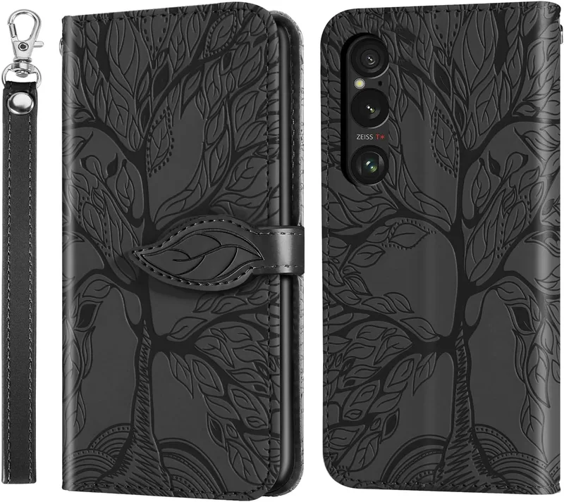 Rostsant Sony Xperia 1 VI Trädpräglat PU-Läderfodral