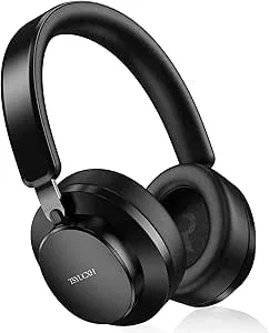 Over Ear hörlurar trådlös Bluetooth, brusreducerande hörlurar, Bluetooth med mikrofon, avbryter trådlösa hörlurar över örat, 65 timmars speltid, tydliga samtal, bekväm passform för resor (svart)
