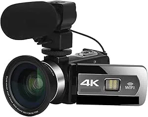Videokamera videokamera Vidvinkel 4K digitala videokameror Slow Motion Loop Inspelning Mikrofon Videokamera Autofokus Streaming Webcam Vlogg Kit(No SD