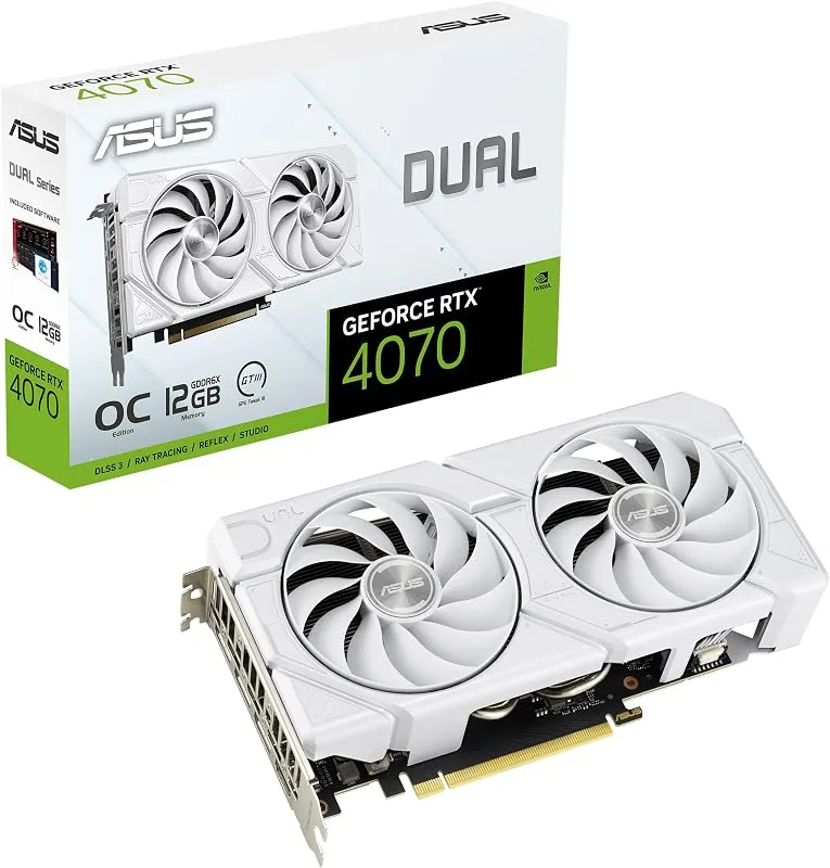 ASUS Dual GeForce RTX™ 4070 EVO White OC Edition (PCIe 4.0, 12 GB GDDR6X, DLSS 3, HDMI 2.1a, DisplayPort 1.4a, 2.5-Slot