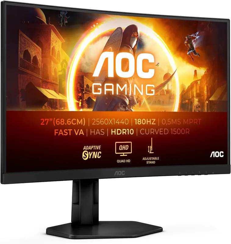 AOC Gaming CQ27G4X – 27 tum QHD böjd skärm, 180 Hz, 0,5 ms, FreeSync Prem., HDR10 (2560x1440, DisplayPort, 2X HDMI) svart/grå