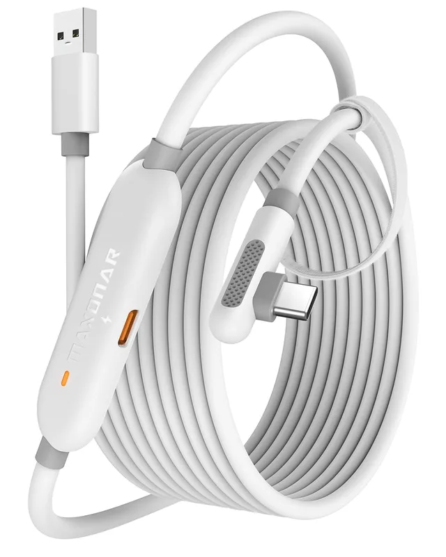 Maxonar [Next-Gen Chip] VR Charging Link-kabel 16FT Kompatibel med Meta Quest 3S/Quest 3/Oculus Quest 2/Pico 4-tillbehör och PC/SteamVR, Awesome Gift-5Gbps USB 3.0 till USB C-kabel-vit