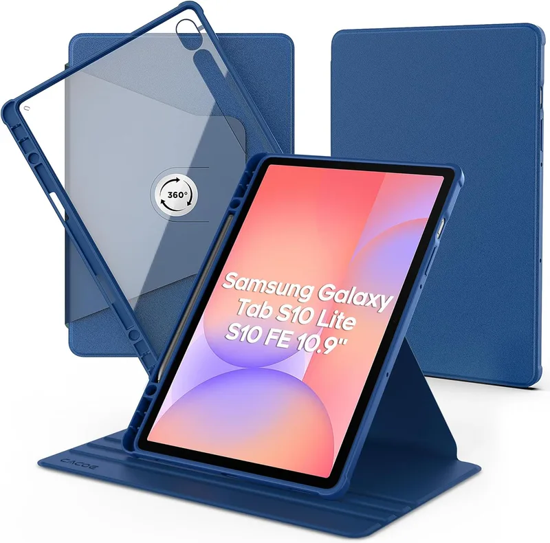 CACOE Roterbart fodral för Samsung Galaxy Tab S9 FE 10,9 tum/S9 2023 11 tum med S pennhållare, 360 graders roterande skyddsfodral akryl, transparent baksida stötsäker gräns (havsblå)