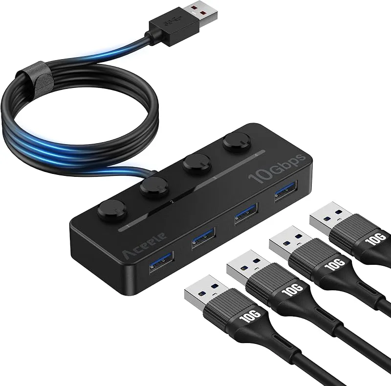 USB 3.2-hubb med 120 cm/4ft utökad kabel