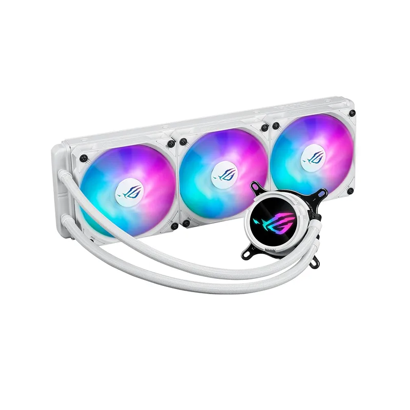 ASUS ROG Strix LC III 360 ARGB LCD White Edition allt-i-ett-CPU vätskekylare – Intel® LGA 1700, 1200, 115X – AMD Socket AM4, AM5 – med 2,1 tum IPS LCD, Aseteks nya Gen7 v2-pump
