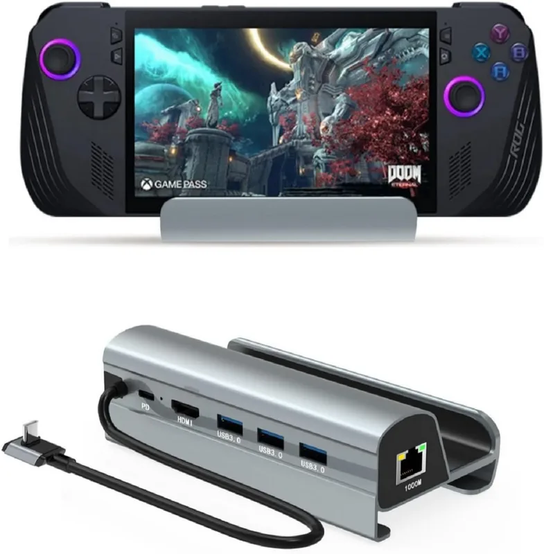 för ASUS ROG Ally X handhållen dockningsstation, 6-portar, USB 3.0, HDMI/4K, Ethernet 1 000 m/s, aluminiumlegering