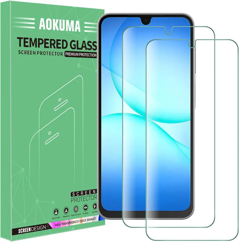AOKUMA Skärmskydd för Samsung Galaxy A17 5G/Samsung Galaxy A16, [2 st] härdat glas för enkel installation, bubbelfri, högupplöst, 9H seghet, reptåligt