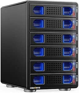 Cenmate Hårddiskhölje med 6 fack med kylfläkt för 2,5-/3,5-tums SATA HDD/SSD med USB A/C 3.2 Gen 2, stöder byte under drift, utöka med kedjekoppling, verktygsfritt hårddiskhölje, DAS (INGEN RAID/NAS)