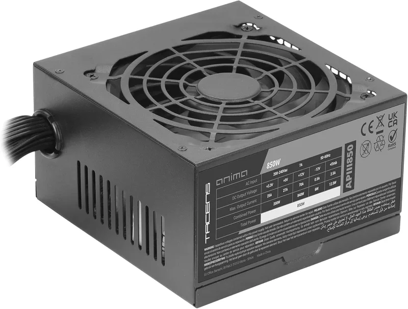Tacens Anima APIII850, ATX 850W Nätaggregat, SMD- och DC-DC-tekniker, 85% Effektivitet på 12V, Ultra-tyst 12cm Fläkt, Ja