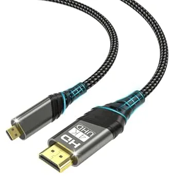 Micro HDMI till HDMI-kabel 2 m, 4K @ 60 Hz 3D 1080P typ D till A-kabel stöder Ethernet, 3D, HDR och ARC, Micro HDMI till HDMI kompatibel med Raspberry Pi 5/4, kameror A6300 A6400, Hero,Yoga, ODROID