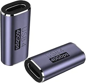 Sooiiyu USB C hona-till-hona-adapter, 40 Gbit/s, USB typ C hon-hona-adapter, 100 W strömförsörjning och 8K vid 60 Hz videoöverföring, kompatibel för iPad, Thunderbolt 4/3, MacBook Pro/Air, 2-pack