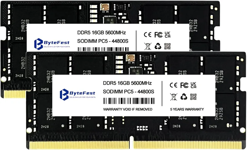 ByteFest RAM DDR5 32 GB (2 x 16 GB) 5600MHz PC5-44800 CL46 1,1 V SODIMM On-die ECC 262-pin bärbar dator/notebook RAM Minnesmoduler