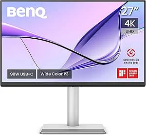 BenQ MA270U 27-tums 4K 3840x2160-bildskärm för MacBook Pro/Air, dubbel USB-C, 90 W effektleverans, Mac Color Match, USB-hubb, styrning av ljusstyrka och volym på Mac, Justerbart ställ, P3-färgomfång